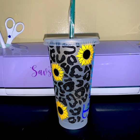 Sunflower cheetah leopard print custom tumbler cup - Picture 2 of 5